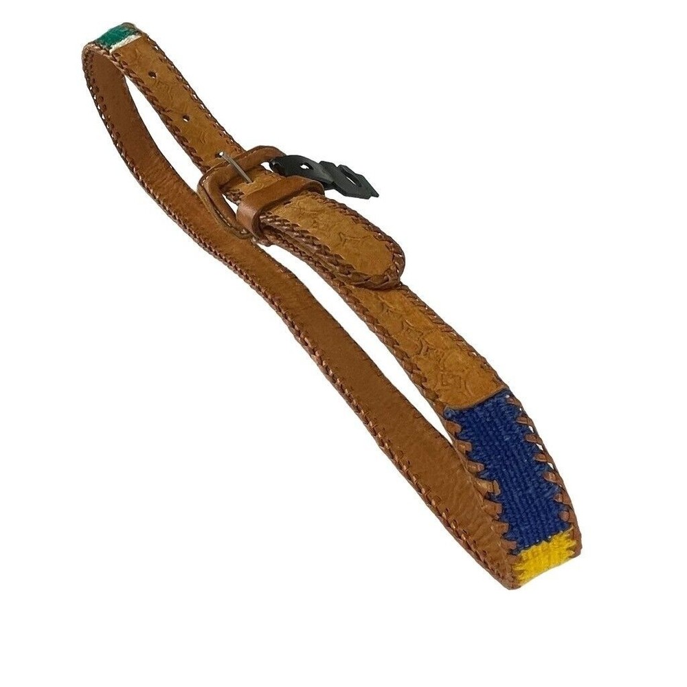 Tooled Leather & Elastic Woven Women's Belt Rainbow Color Fits Medium~Large - Picture 6 of 12